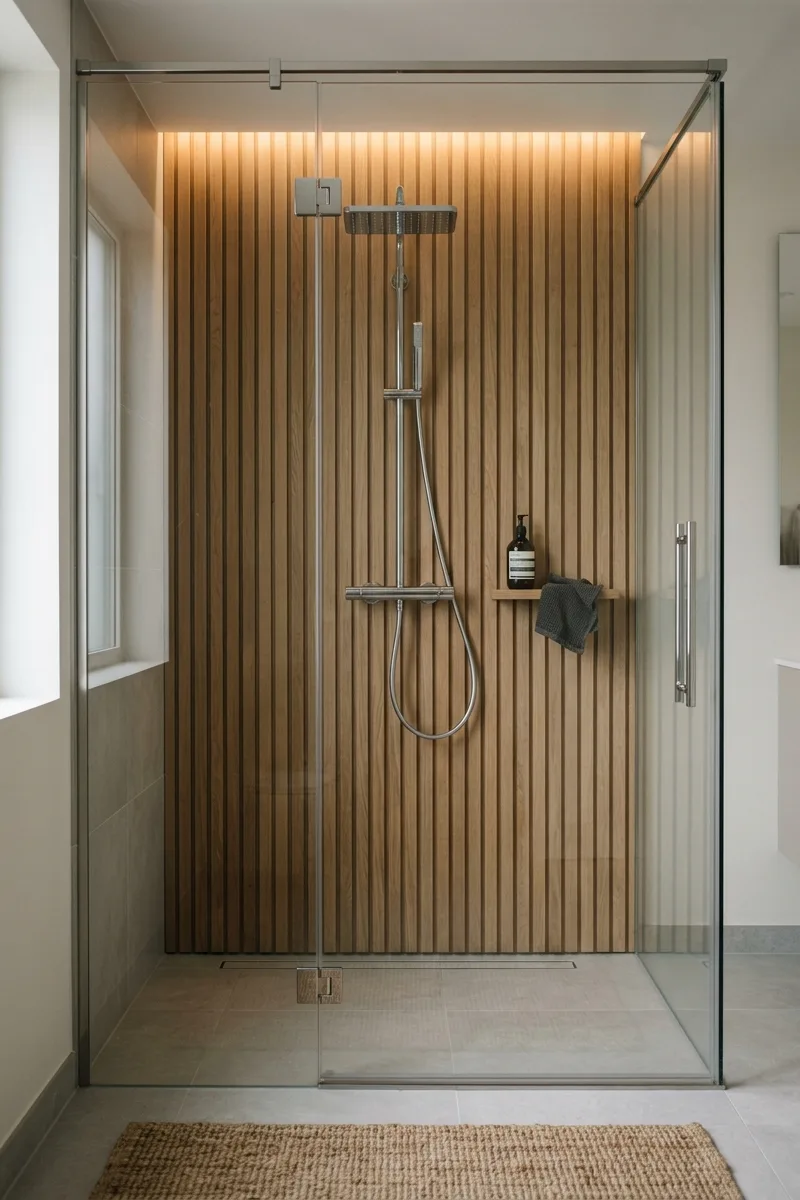 Slatted Wood Shower Wall