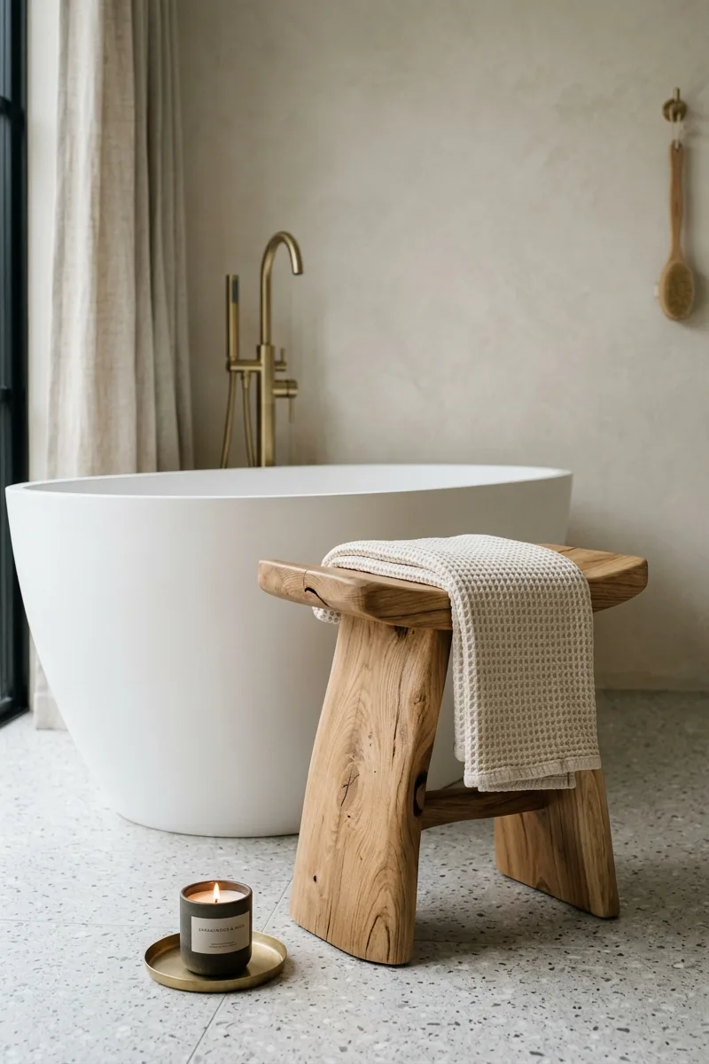 Add a sculptural wooden stool