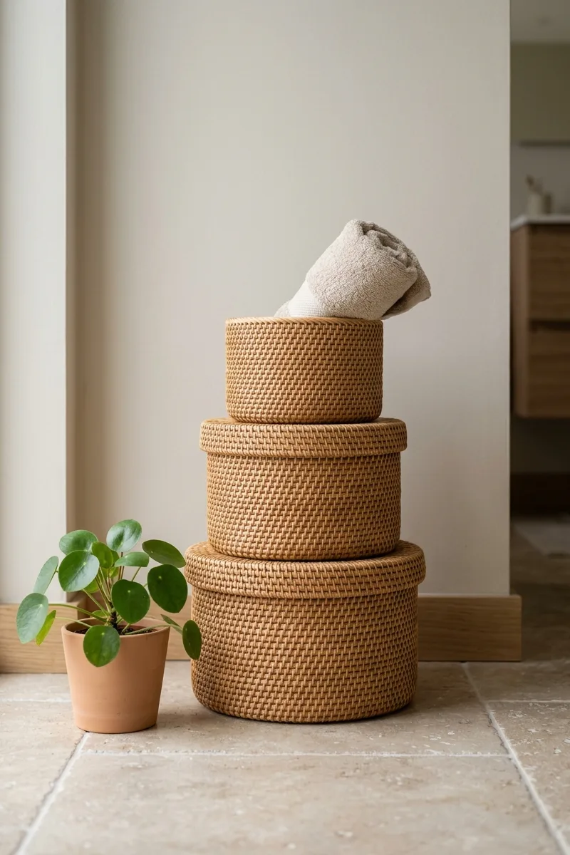 Use rattan storage baskets