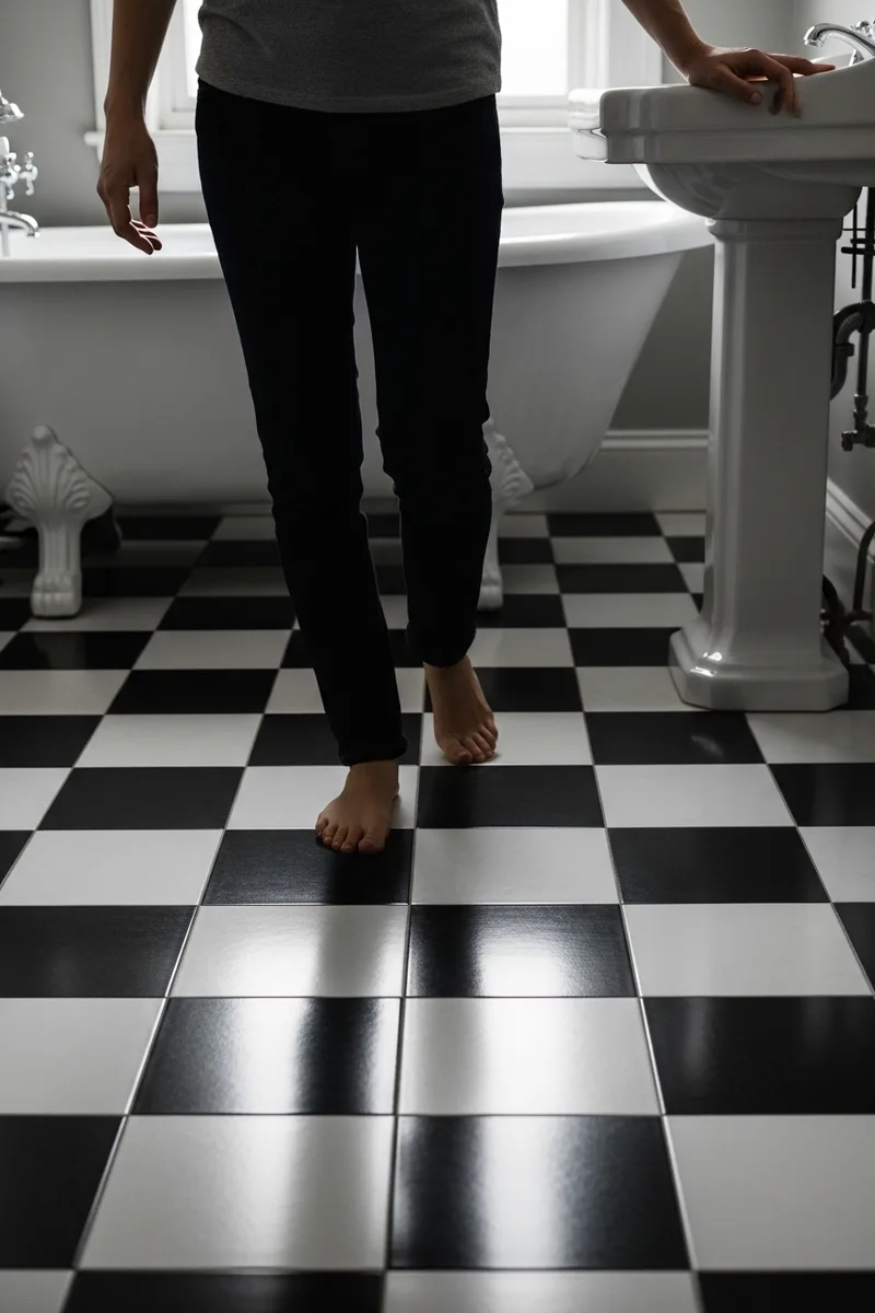 Checkerboard Floor Tiles in Bathroom