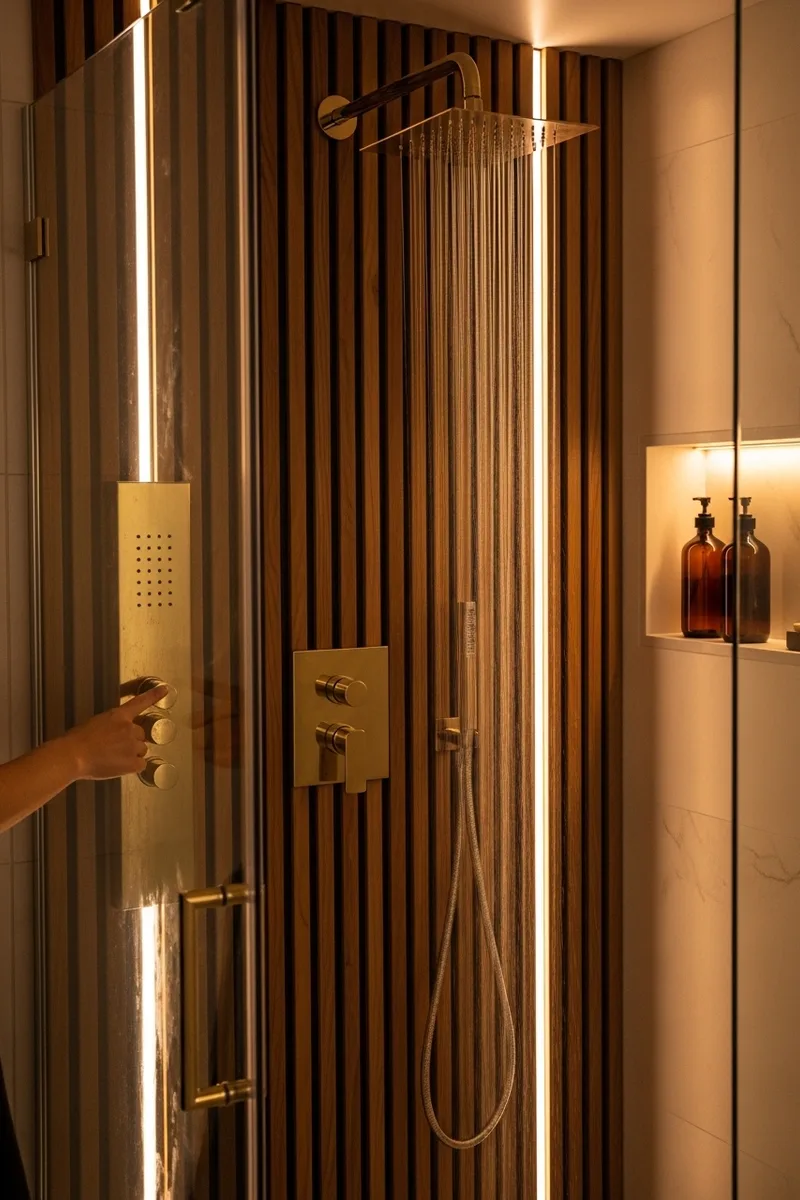 Slatted Wood Shower Back Wall