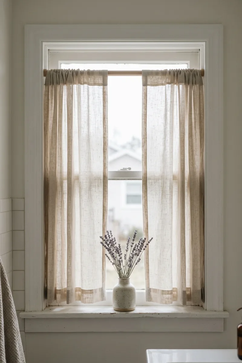 Install sheer linen curtains
