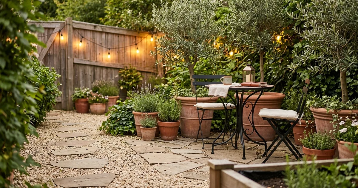 13 Cozy Rustic Patio Garden Ideas with Bistro Table and Olive Trees