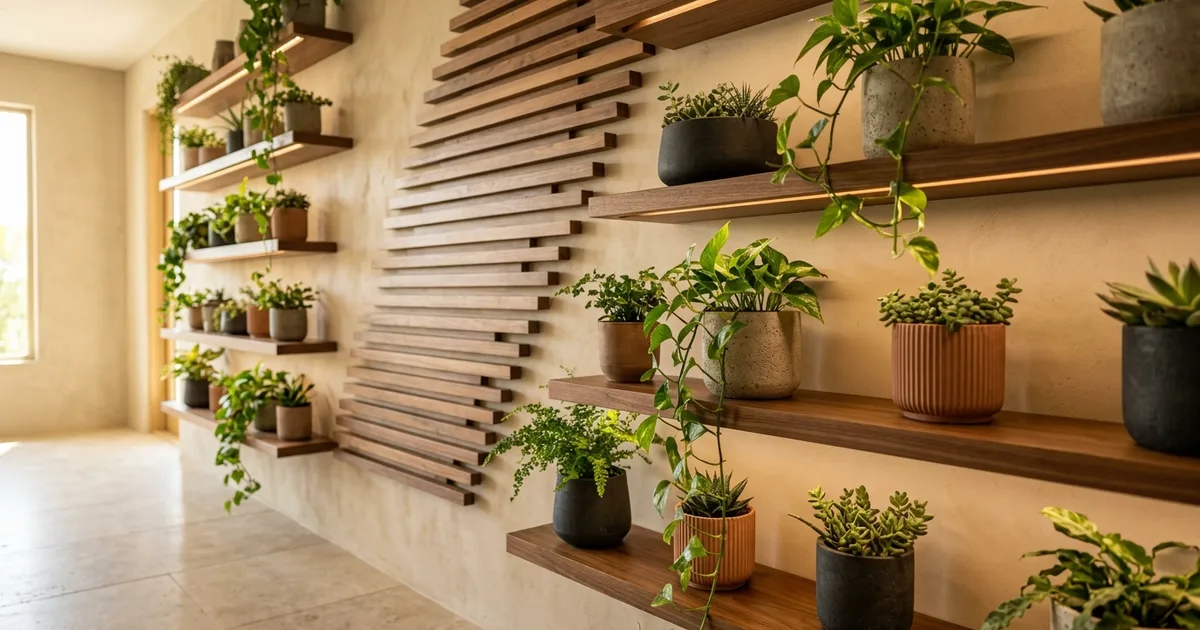 13 Organic Modern Plant Shelves with Walnut and Green