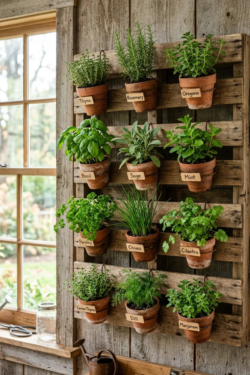 DIY Vertical Herb Wall with Pallets