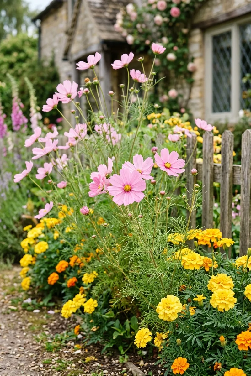 Mix Marigolds with Pink Cosmos