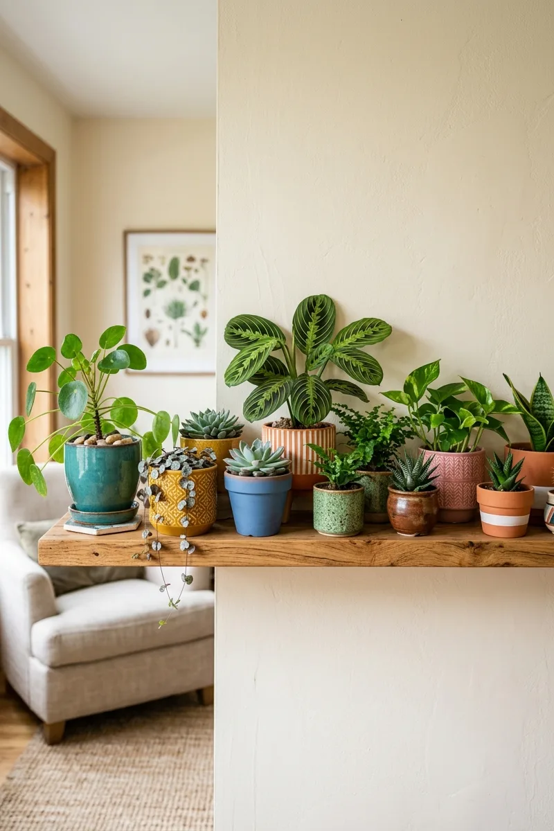 A Shelf Styled with a Plant Collection