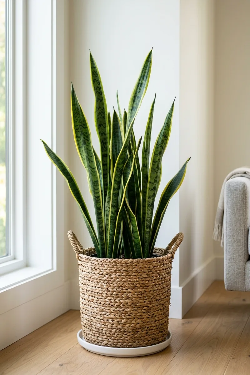 Snake Plants in Woven Baskets