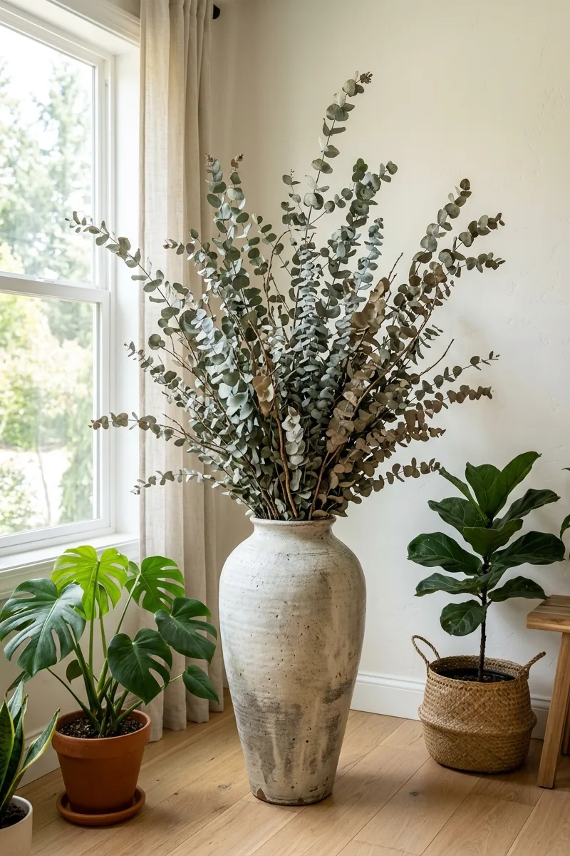 Use a Large Floor Vase with Dried Branches