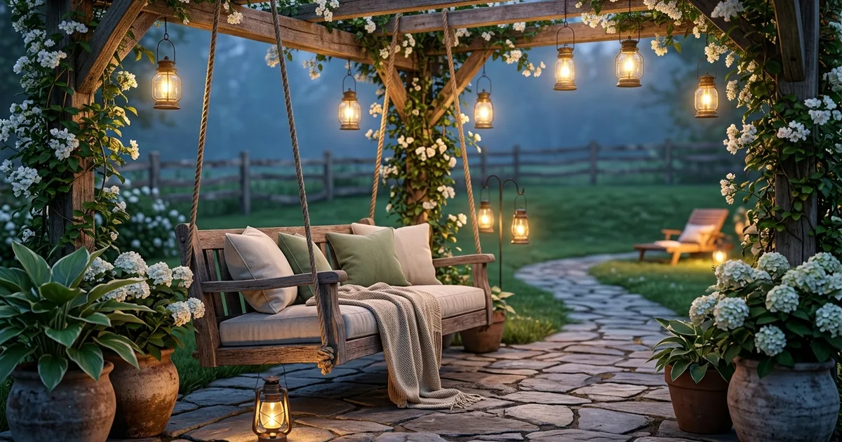 15 Cozy Porch Swing Pergola Ideas for Twilight Relaxation