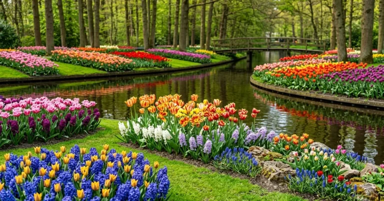 15 Spring Garden Ideas with Tulips and Hyacinths Along a Canal
