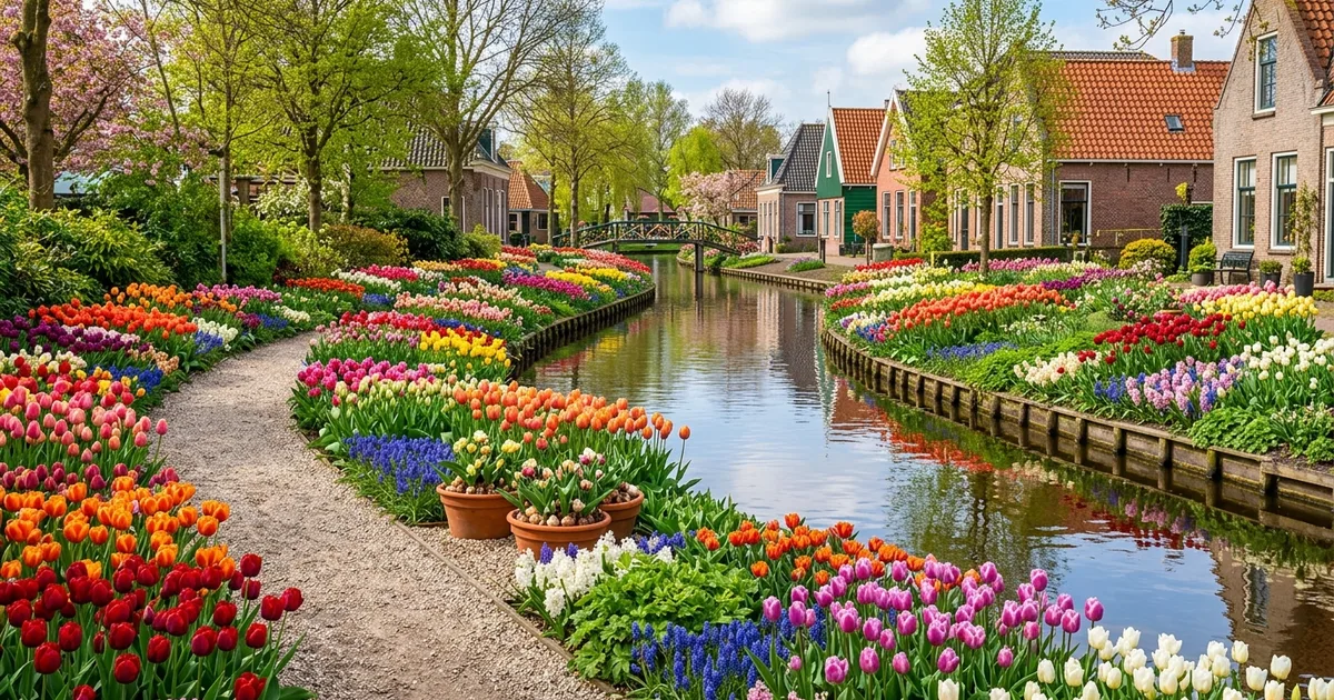 15 Spring Garden Ideas with Tulips and Hyacinths Along a Canal