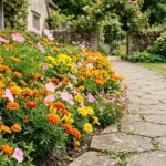 16 Bright Garden Border Ideas with Marigolds and Hexagonal Pavers