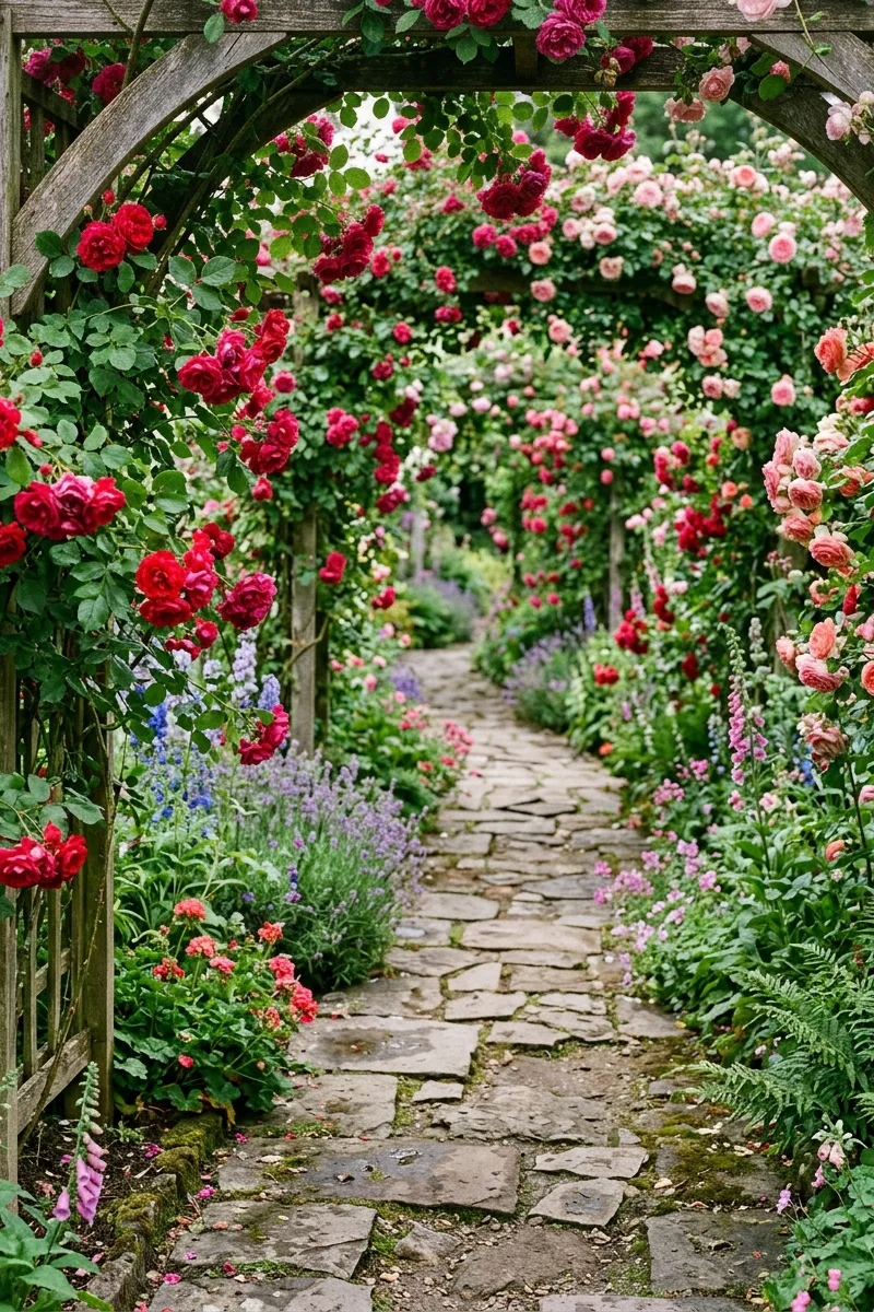 A Winding Stone Path Through the Roses