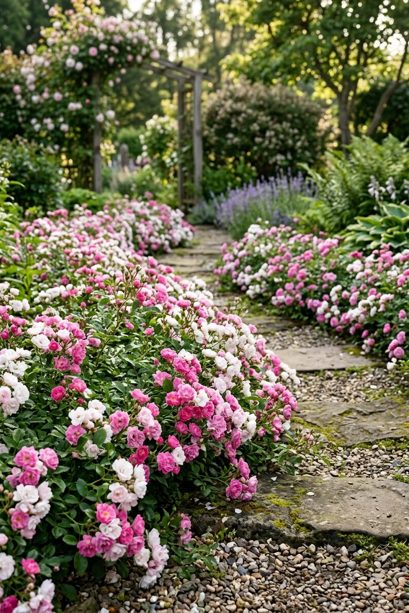 Add Groundcover Roses for a Soft Edge