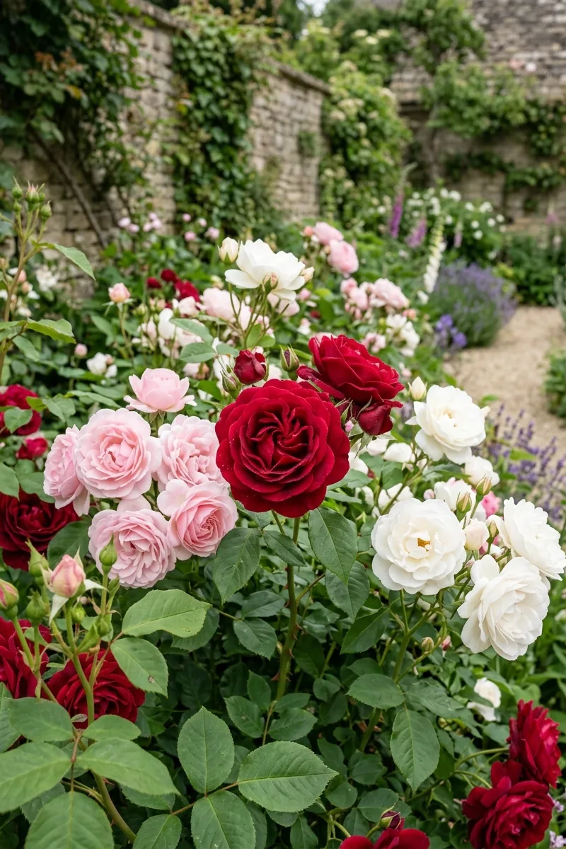 Plant a Mix of Red, Pink, and White Roses