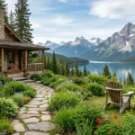 17 Cozy Log Cabin Garden Ideas with Lake View