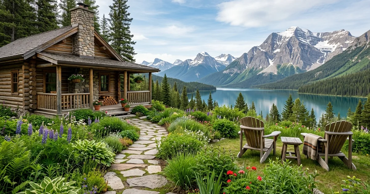 17 Cozy Log Cabin Garden Ideas with Lake View
