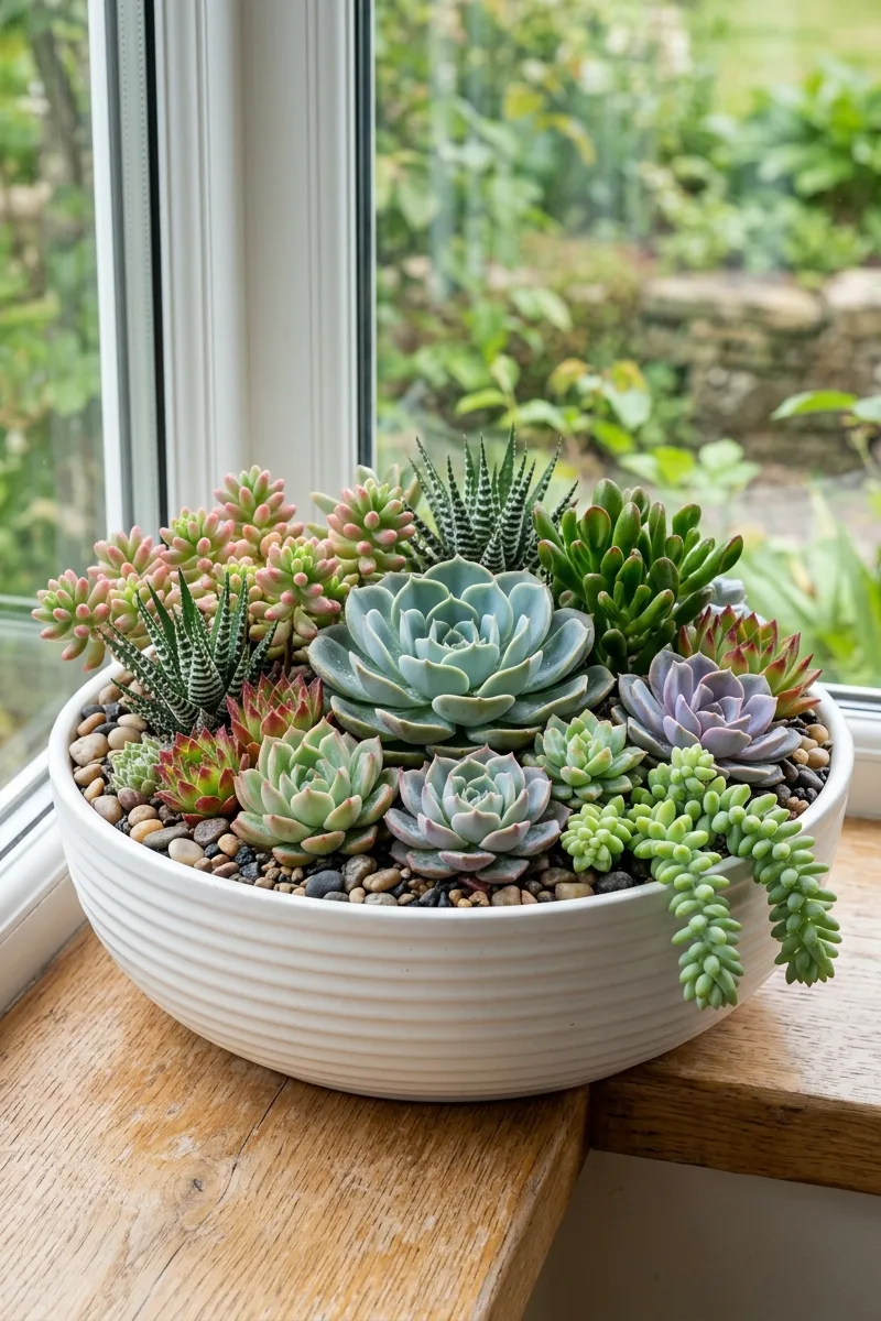 Succulents in a Shallow Bowl