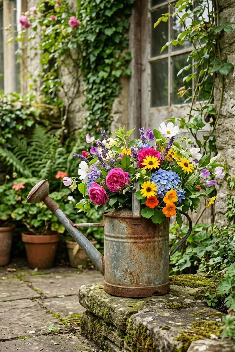 An Antique Watering Can Display