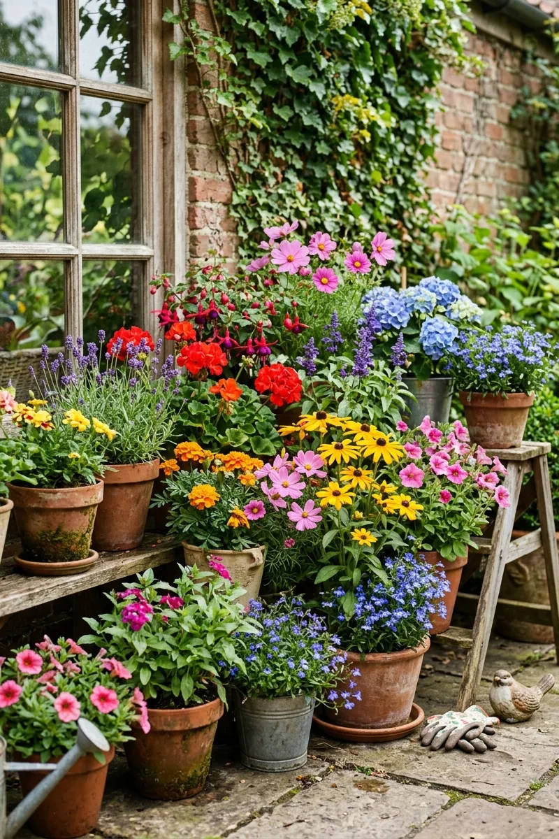 Use a Rainbow of Potted Flowers