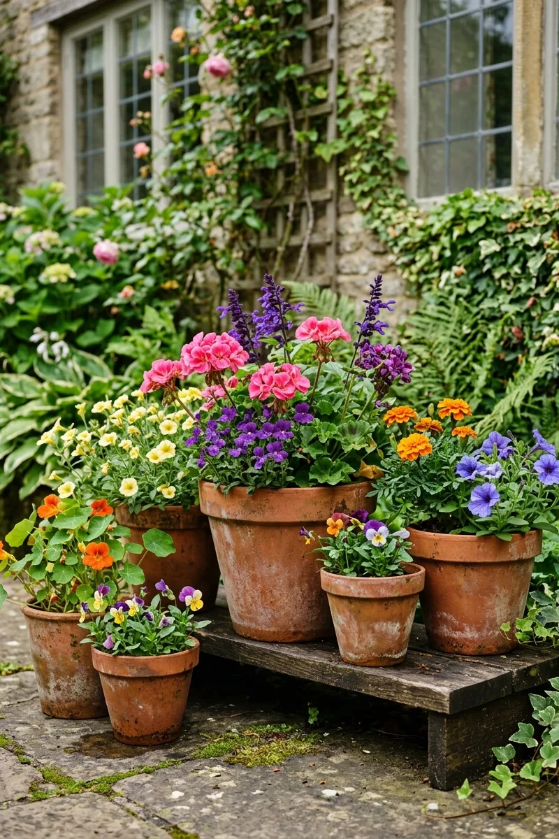 Vibrant Planters in Terracotta Pots