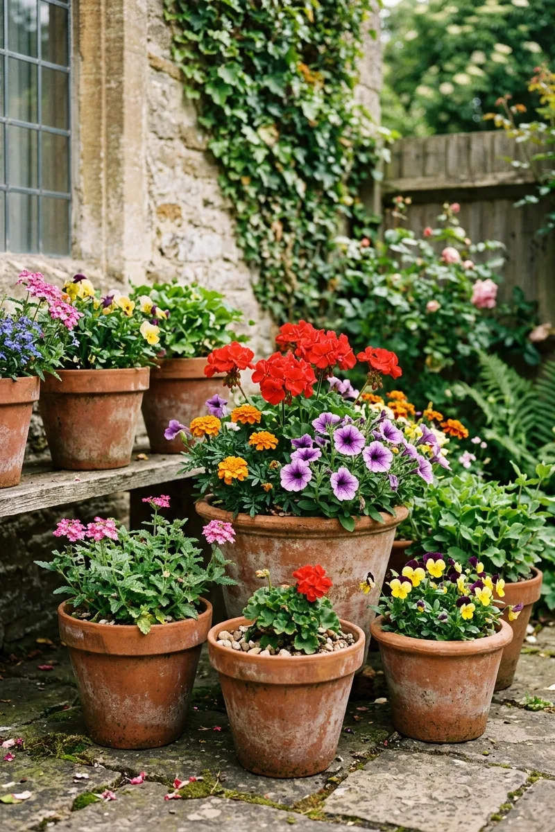 Vibrant Planters in Terracotta Pots