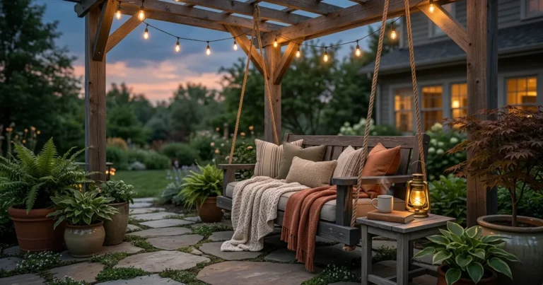 18 Cozy Porch Swing Pergola Ideas for Twilight Relaxation