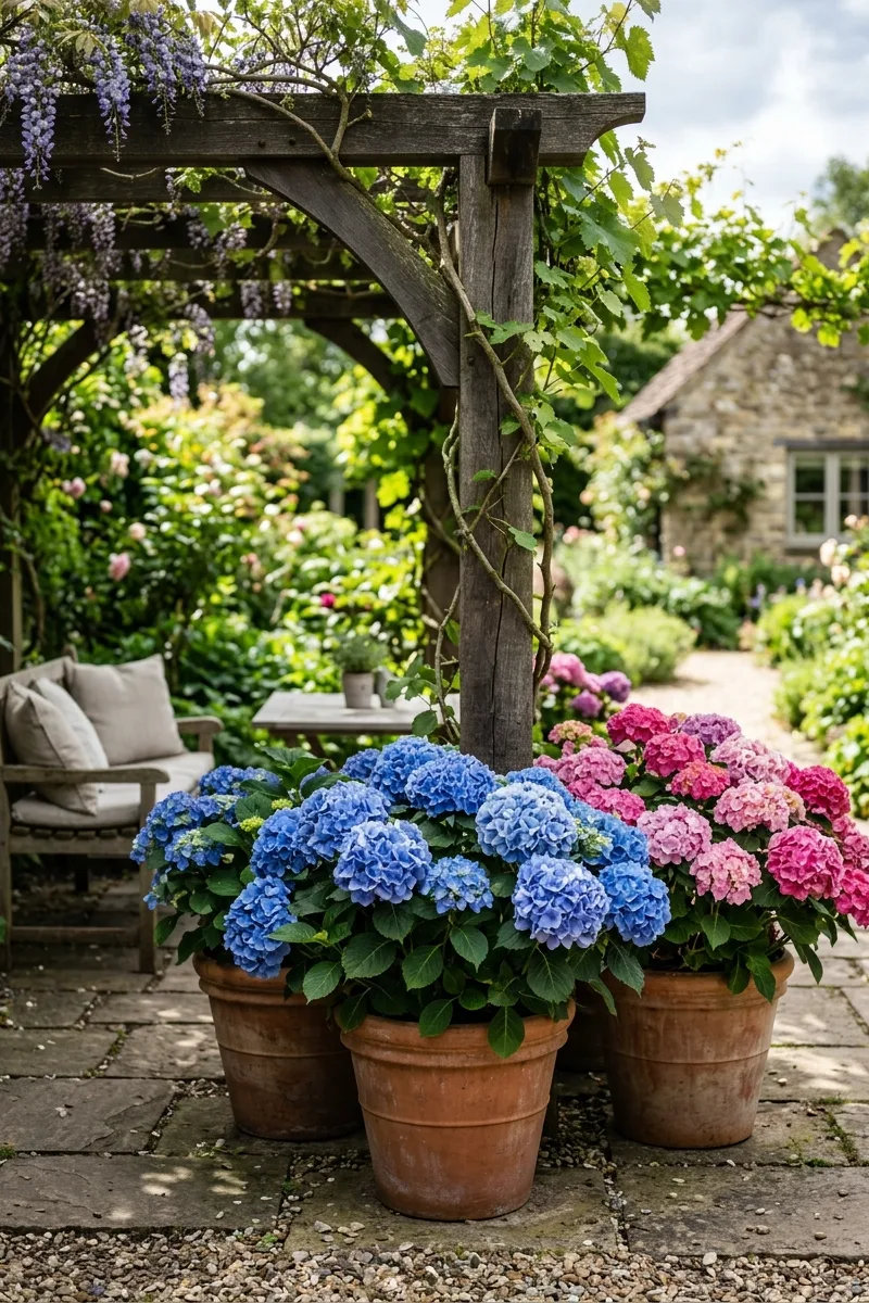 Add Potted Hydrangeas for Color