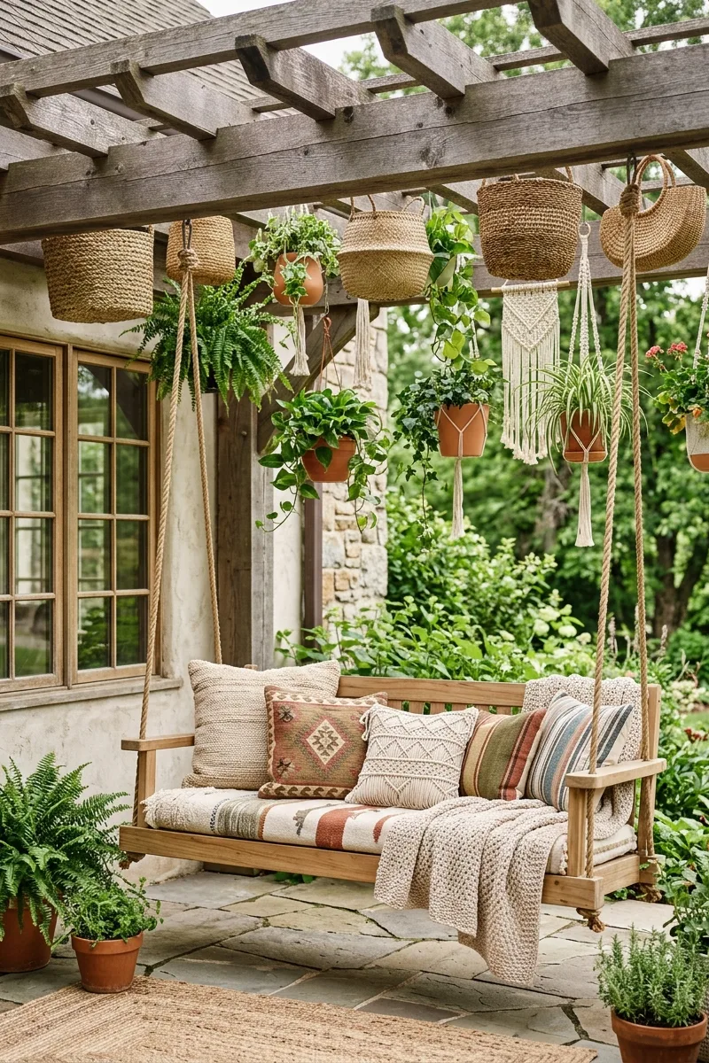 Style the Pergola with Woven Baskets