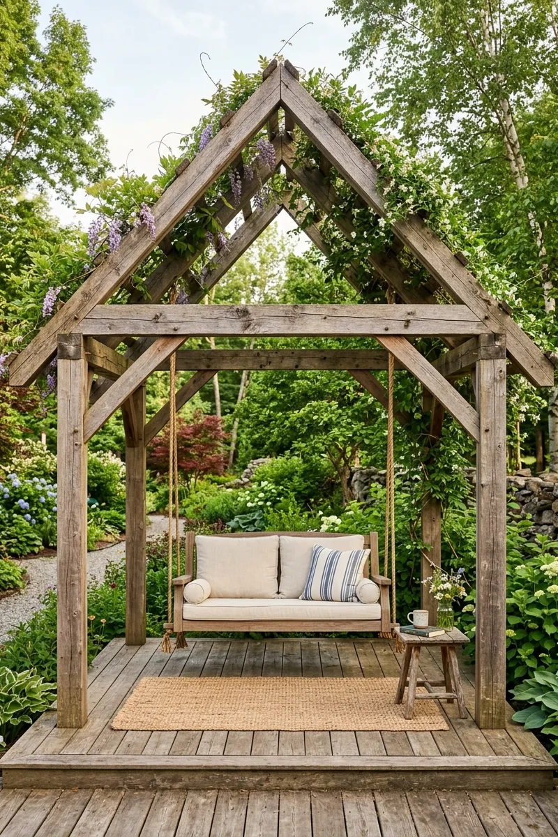 Use an A-Frame Pergola for a Rustic Feel