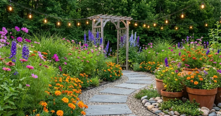 18 Wildflower Garden Path Ideas with Stepping Stones and Wooden Arches