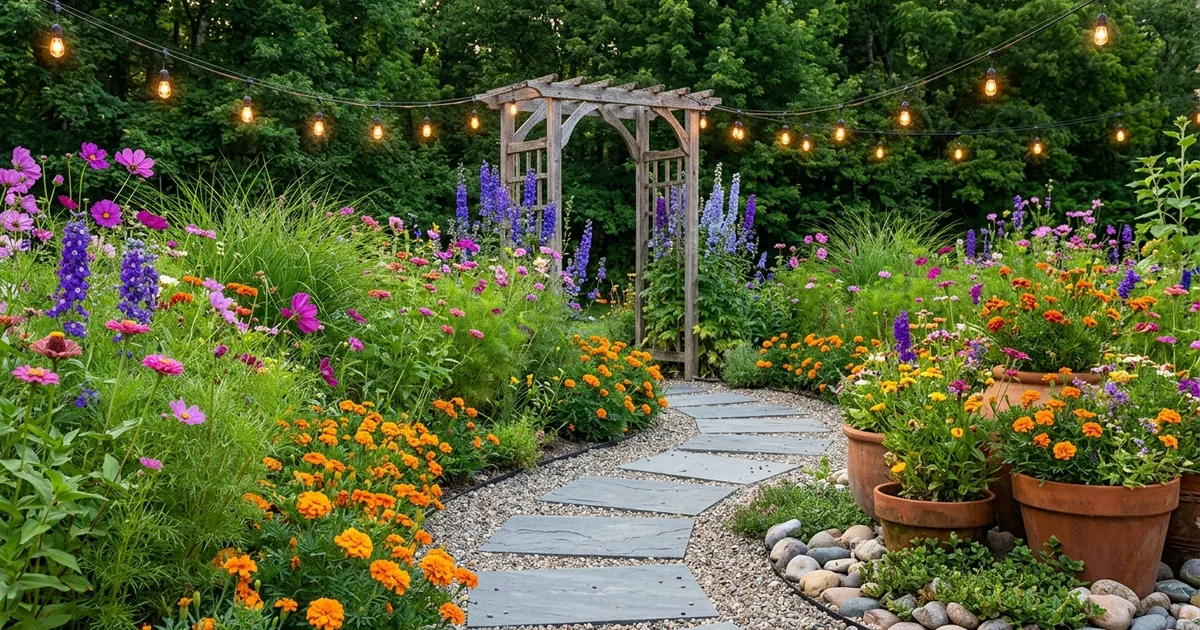 18 Wildflower Garden Path Ideas with Stepping Stones and Wooden Arches