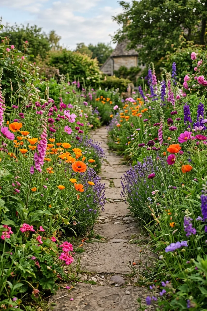 A Border of Vibrant Wildflowers