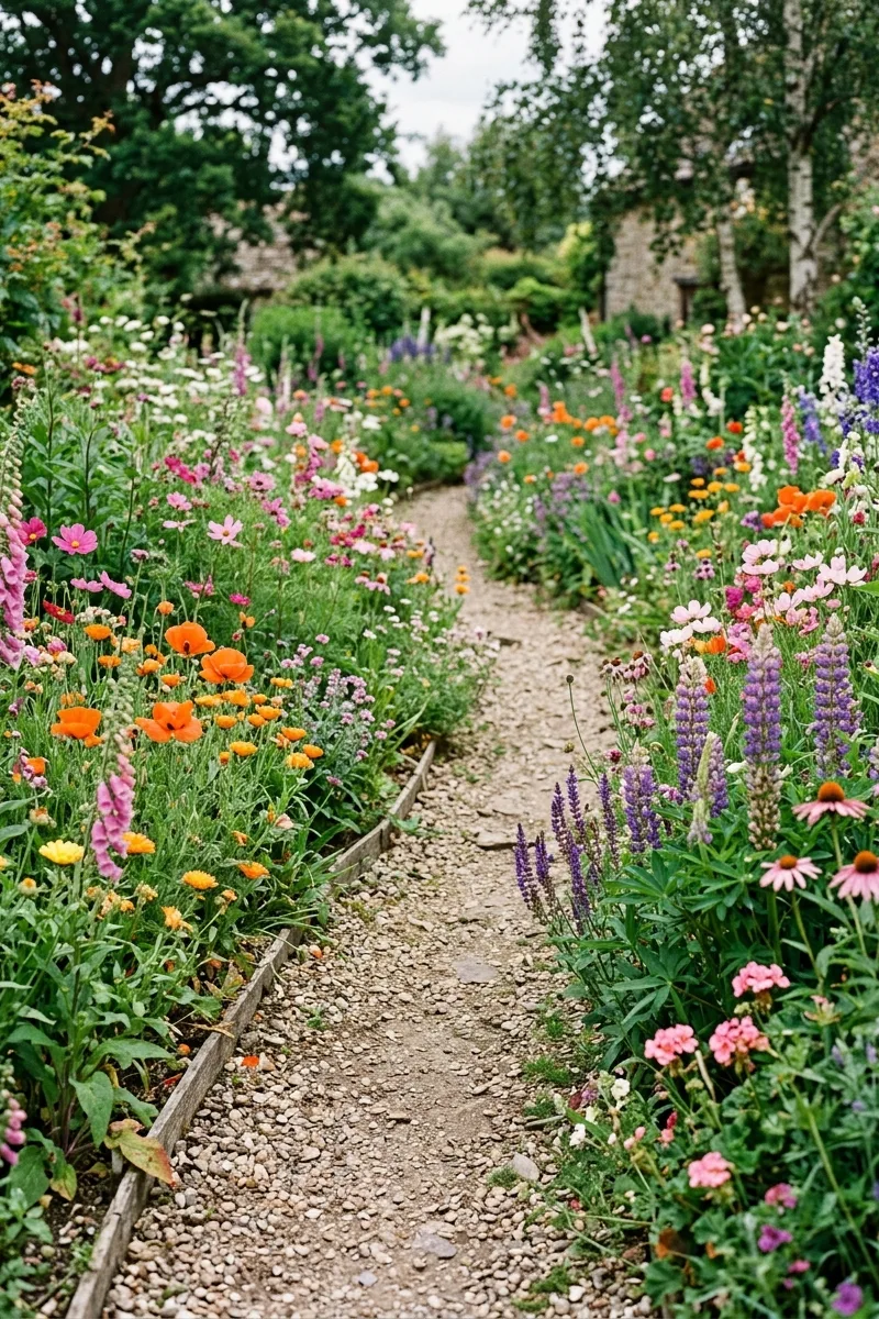 A Border of Vibrant Wildflowers
