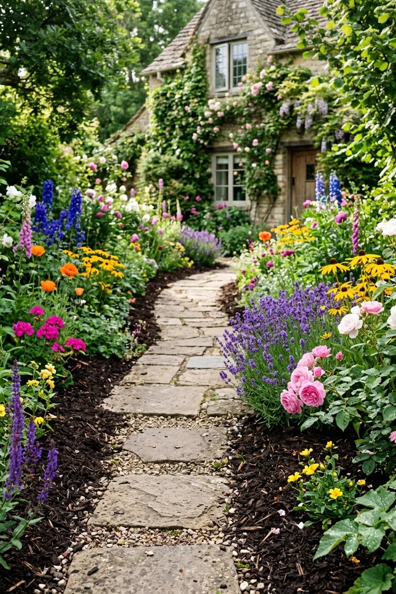 A Dark Mulch Border to Showcase Flowers