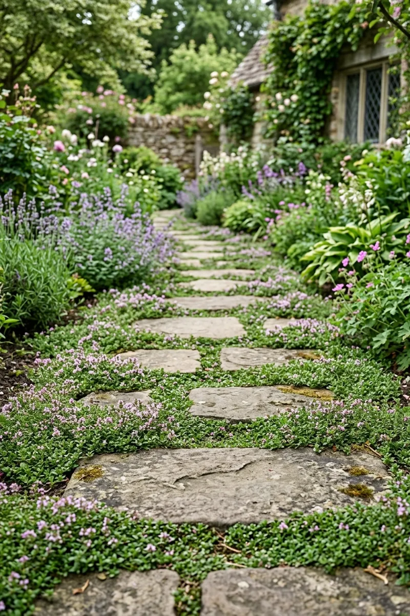 Incorporate Stepping Stones with Creeping Thyme