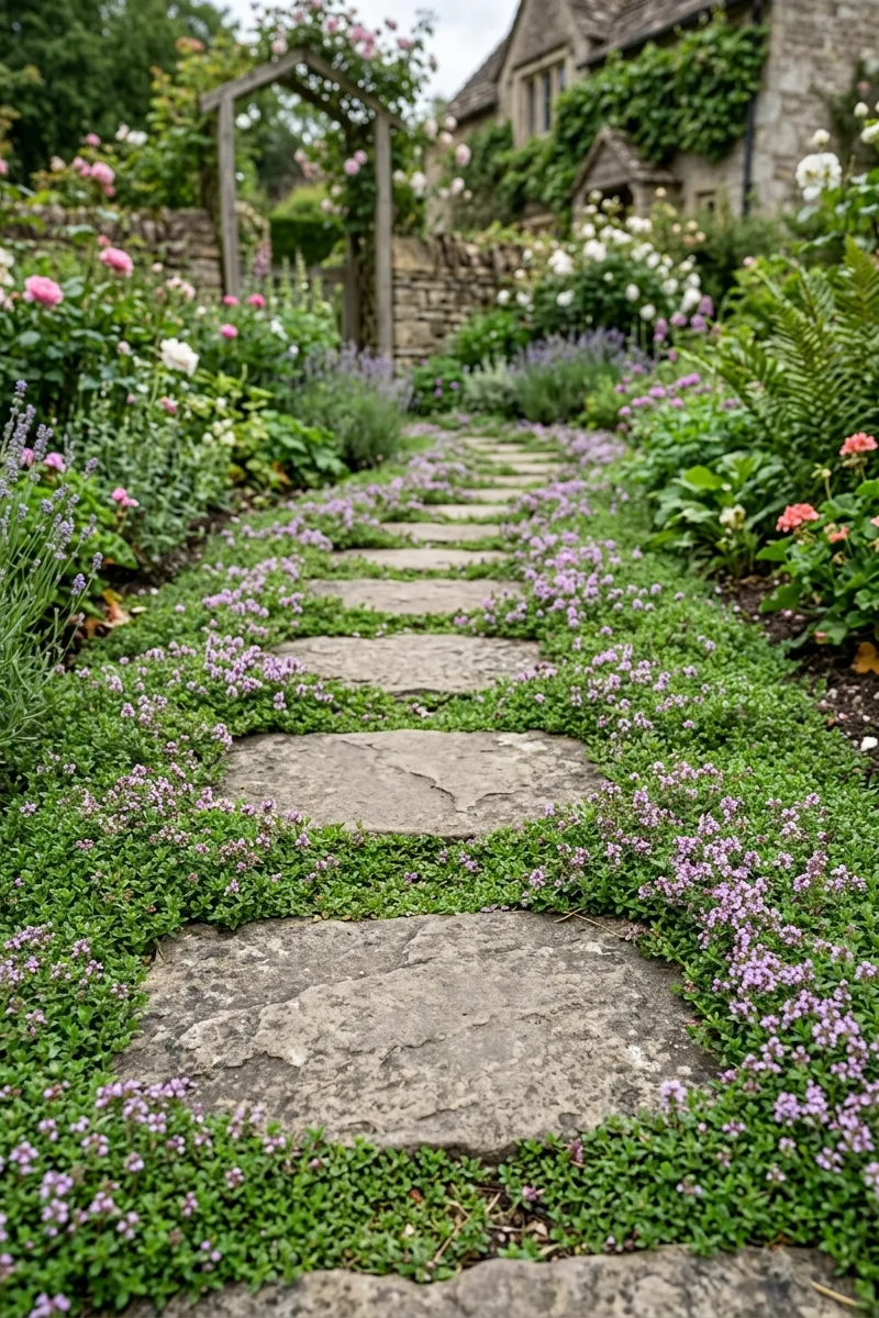 Incorporate Stepping Stones with Creeping Thyme