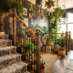 19 Boho Stairway Ideas with Plants and Woven Decor