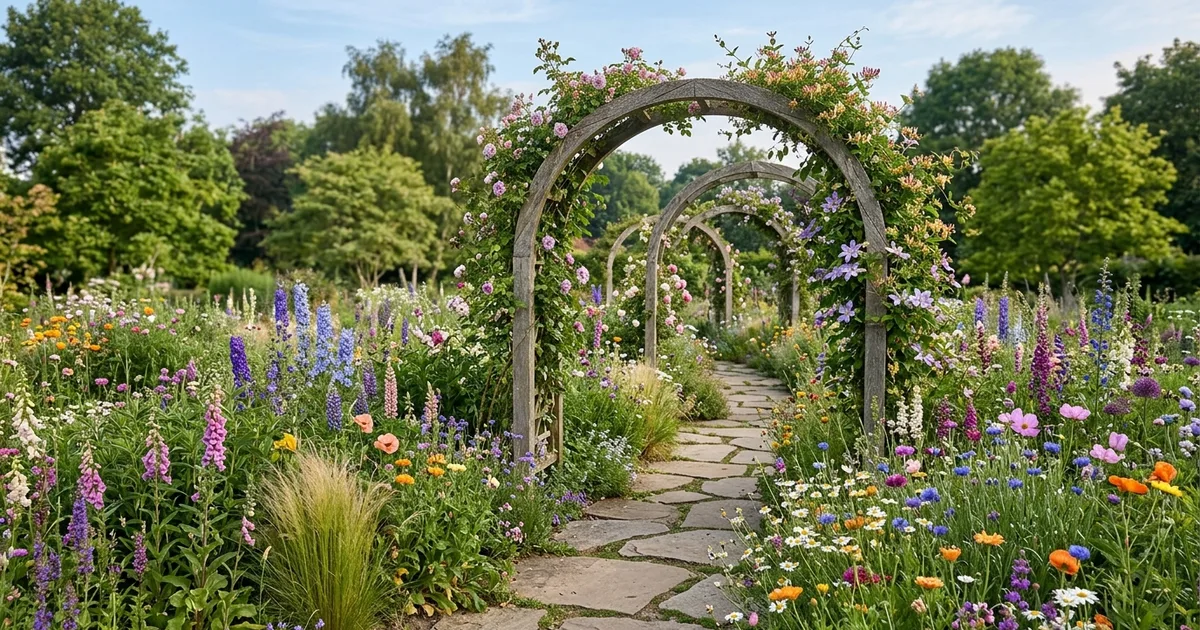 19 Wildflower Garden Path Ideas with Stepping Stones and Arches