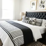 20 Stylish Bedroom Designs With Black Headboards and Striped Bedding