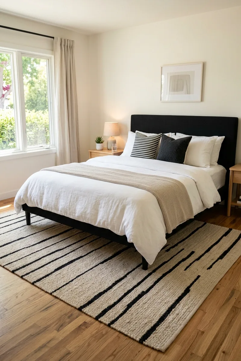 Beige Rug with Black Stripes