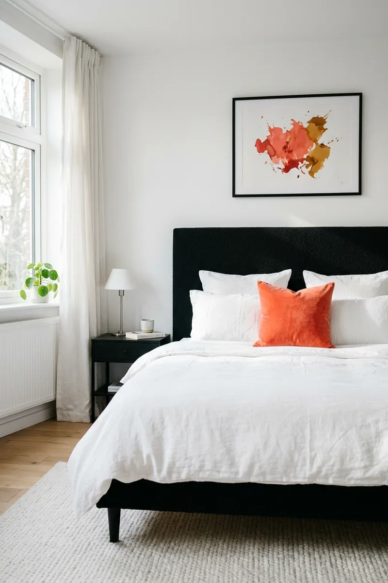 Black Headboard with a Pop of Color