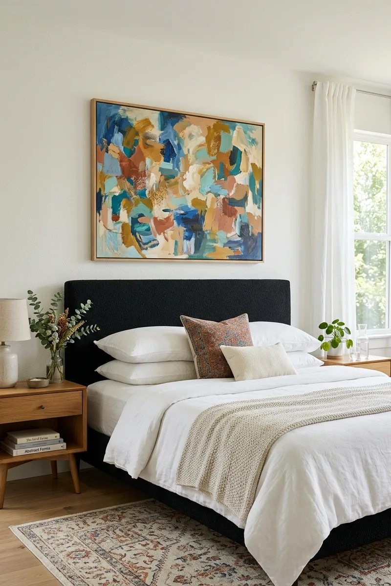 Black Headboard with Art Above