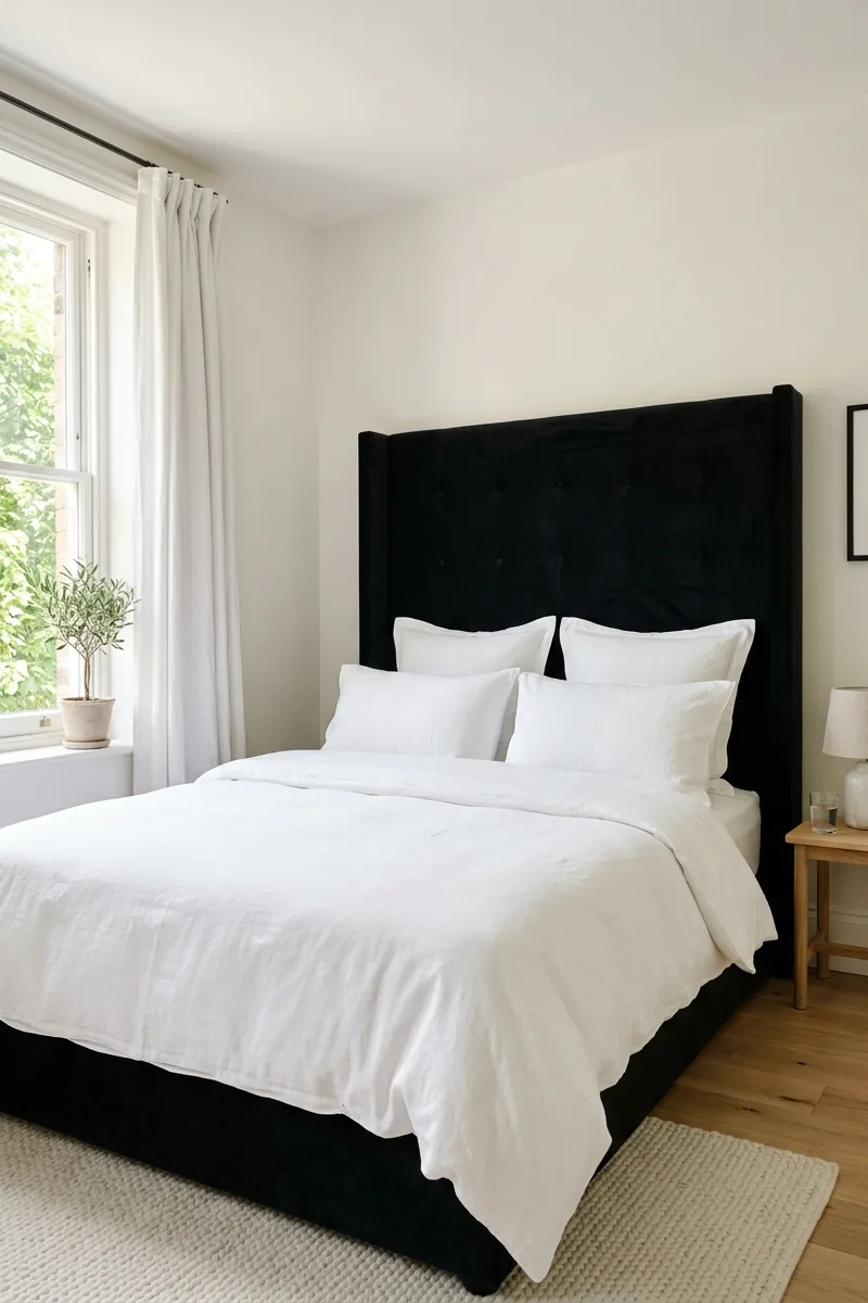 Large Black Headboard in a Small Room