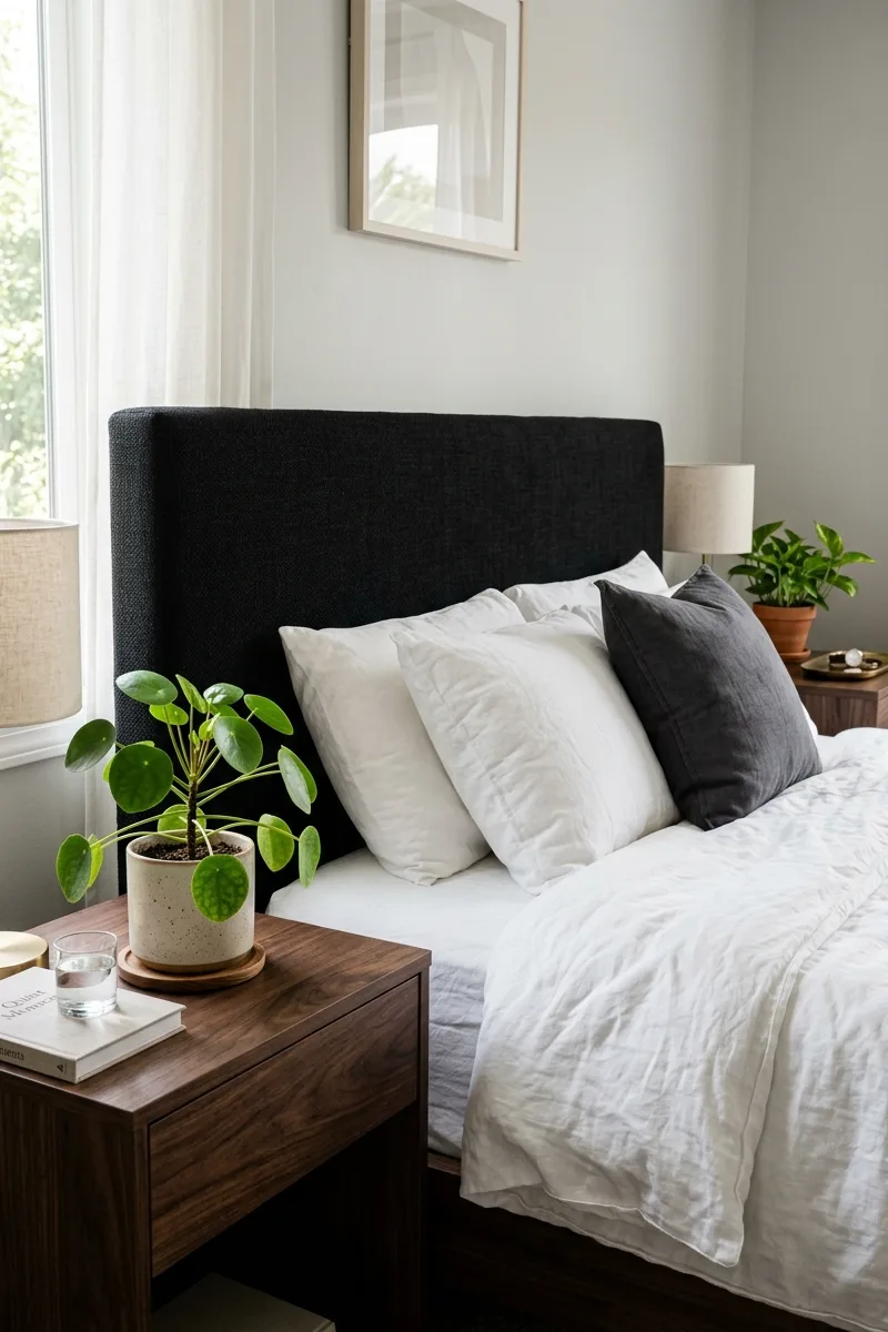 Small Potted Green Plants on Nightstands