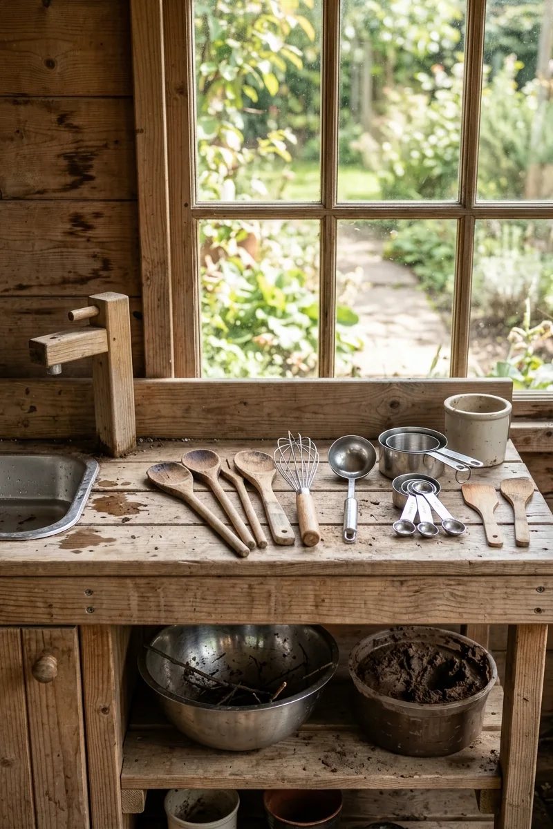 Mud Kitchen with Reusable Utensils