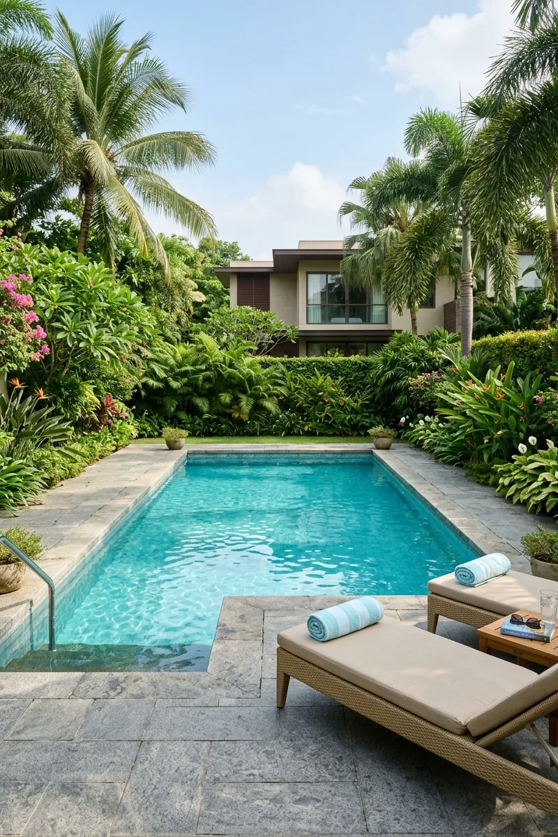 Rectangular Pool with a Stone Deck