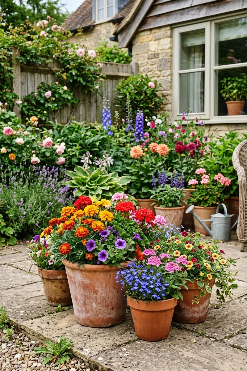 Terracotta Pots with Colorful Flowers