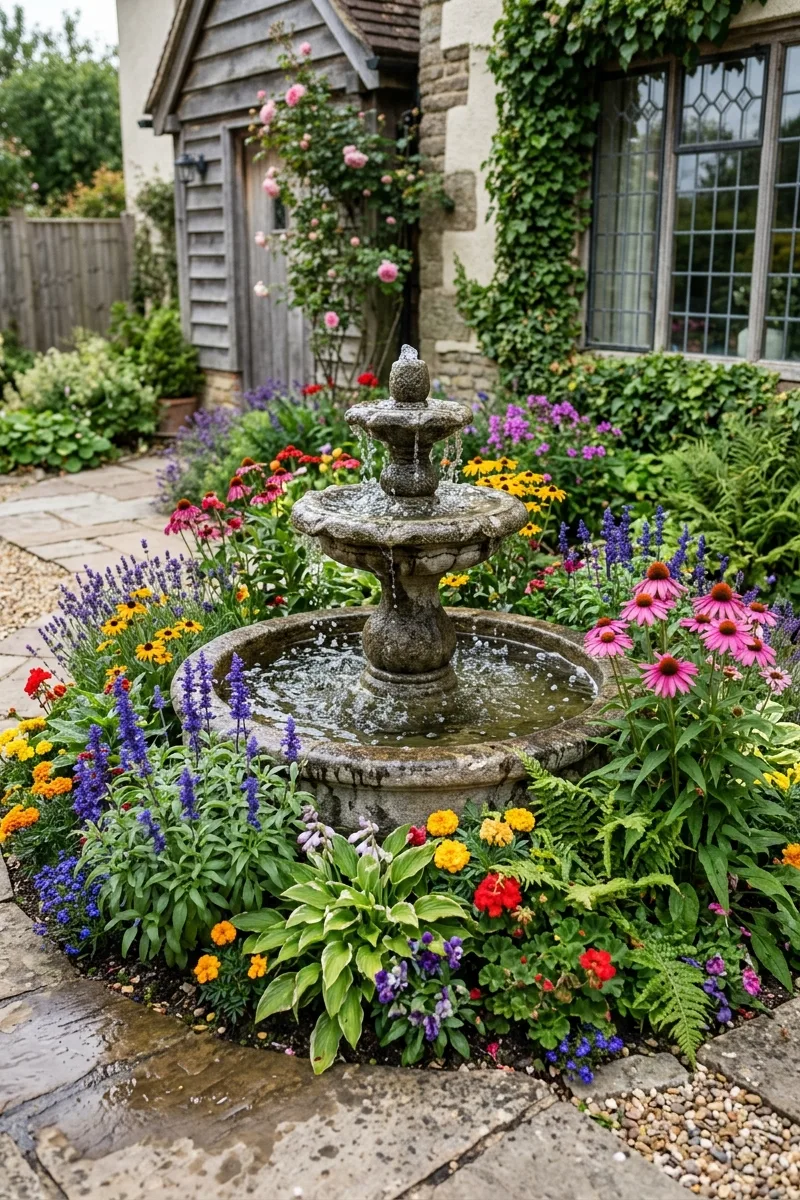 Flower Bed with a Water Feature